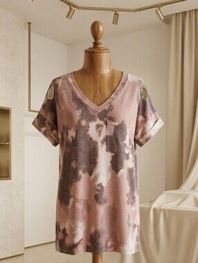 Flamingo Pink Abstract Camo Oversized Soft Fuzzy Pocket Tee Large